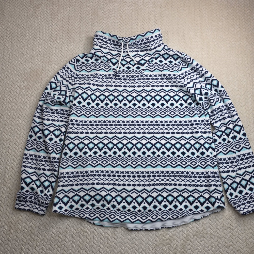 Vineyard Vines Womens Blue Fair Isle Funnel Neck Fleece Pullover 2K001680 Large